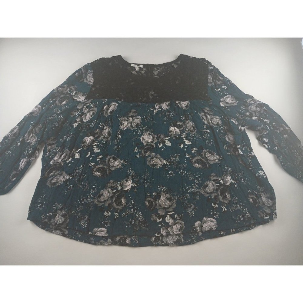 Maurices Blue & Black Lace Long Sleeve Blouse Women's 3X